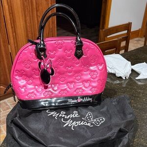 Disney Pink Patent Minnie Dome Satchel with Black Trim